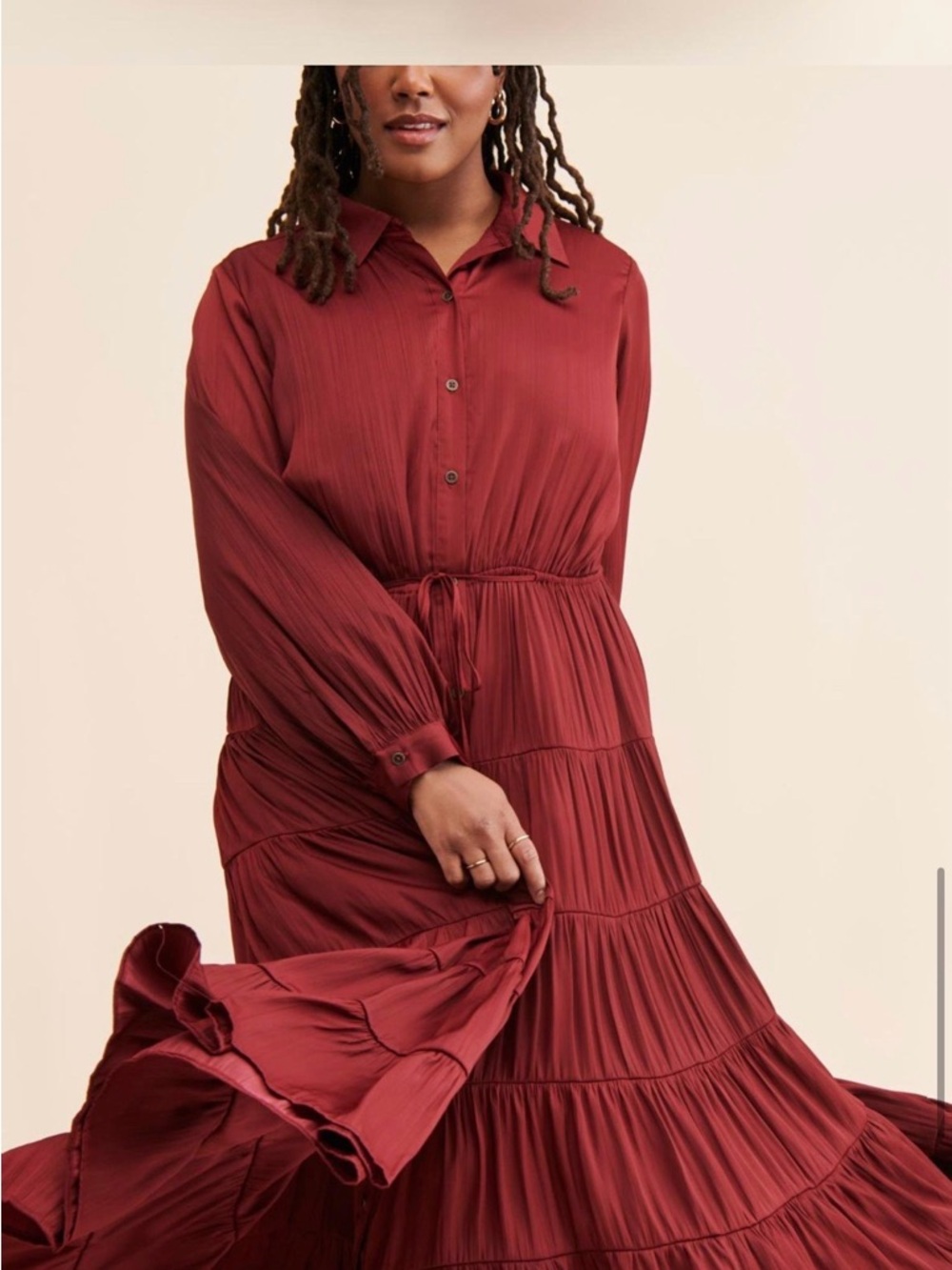 Anthropologie Long Sleeve Tiered Maxi Dress - Crimson Red - Picture 5 of 9